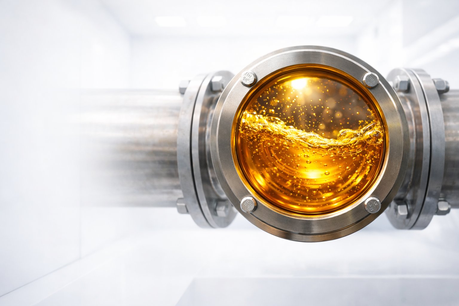 Schauglas — golden biodiesel flowing through sight glass